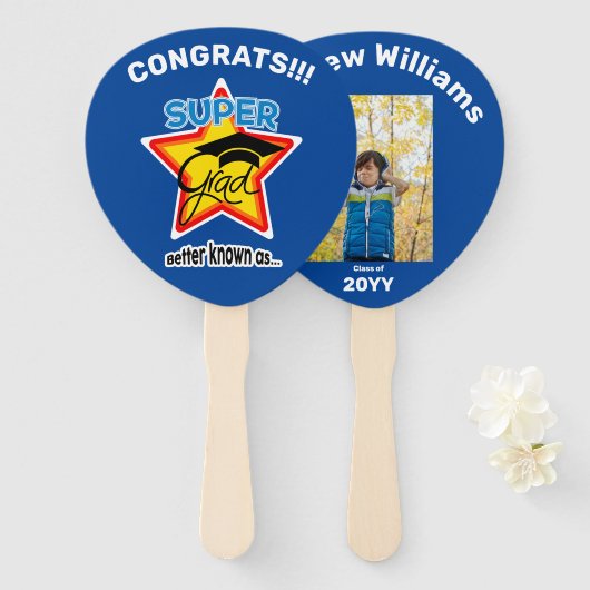 Super Afstudeerder-peddel bewerkbare foto naam jaa Handwaaier (Voorkant en achterkant)