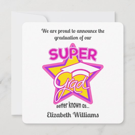 Super Afstudeerder Roze Afstuderen Aankondiging-be (Voorkant)