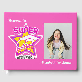 Super Afstudeerder roze bewerkbaar foto-tekst Afst Gastenboek