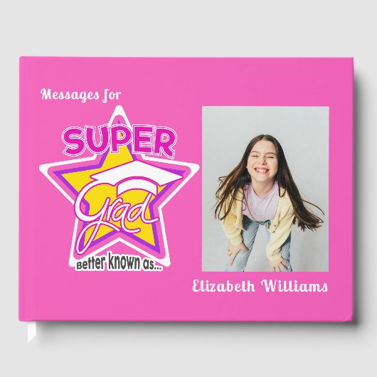 Super Afstudeerder roze bewerkbaar foto-tekst Afst Gastenboek (Voorkant)
