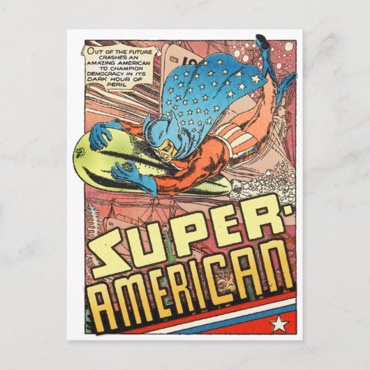 SUPER AMERIKAN PULP COMICS HERO VAN 1940 BRIEFKAART (Voorkant)