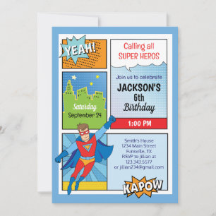 Super Awesome Super Helden Verjaardagsfeest Uitnod Kaart