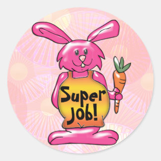 Super baan! Heet roze konijntje ronde beloning Sticker