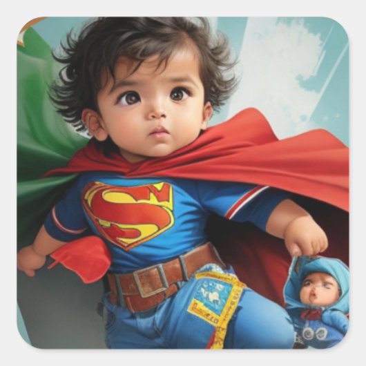 Super Baby 1 Vierkante Sticker (Voorkant)