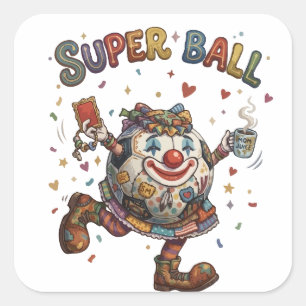 Super Bal Clown Grappige Voetbal Karakter Vierkante Sticker