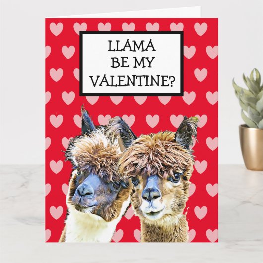 Super Big Llama Wordt mijn Valentijn? Ik hou van j Kaart (Kleine Plant)