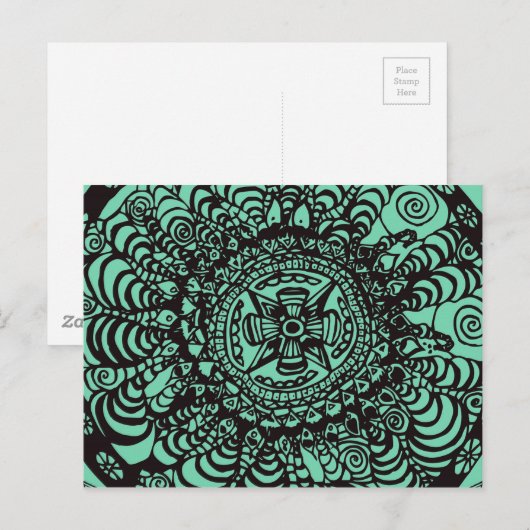 Super Black en Green Aztec Mandala Briefkaart (Voorkant / Achterkant)