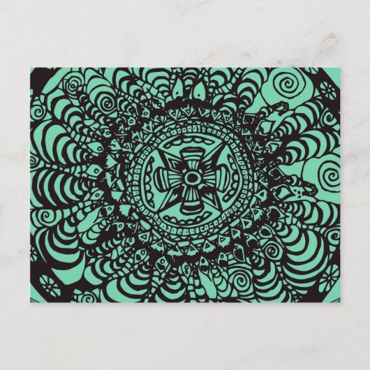 Super Black en Green Aztec Mandala Briefkaart (Voorkant)