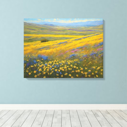 Super Blooms in Californië, Carrizo Plains Canvas Afdruk (Insitu (Houten vloer))
