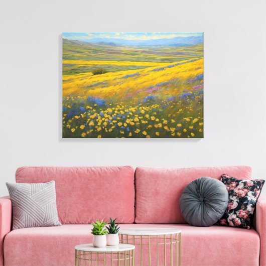 Super Blooms in Californië, Carrizo Plains Canvas Afdruk (Insitu (Woonkamer))