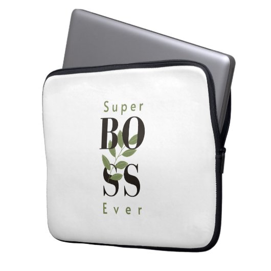 Super Boss Ever Minimalist White Electronics Bag Laptop Sleeve (Voorkant Links)