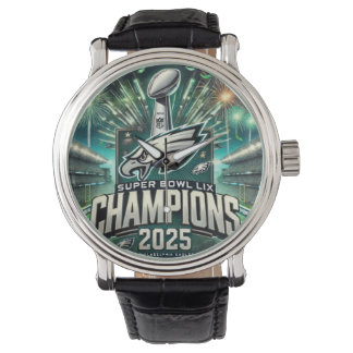 SUPER BOWL LIX KAMPIOENSCHAP ZWART LEDEREN HORLOGE