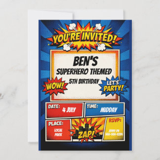 SUPER BOYS VERJAARDAGSUITNODIGING KAART