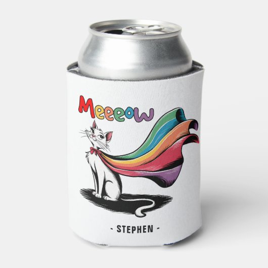 Super Cat Meewow – Rainbow Cape Pride Cat Blikjeskoeler (Blikje Voorkant)