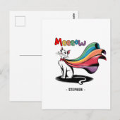 Super Cat Meewow – Rainbow Cape Pride Cat Briefkaart (Voorkant / Achterkant)
