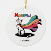 Super Cat Meewow – Rainbow Cape Pride Cat Keramisch Ornament (Voorkant)