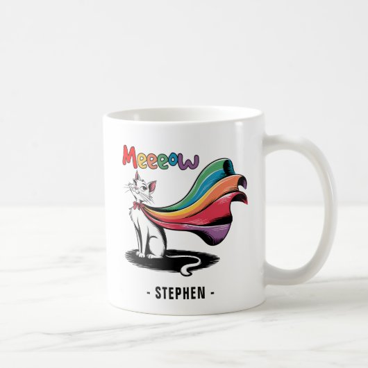 Super Cat Meewow – Rainbow Cape Pride Cat Koffiemok (Rechts)