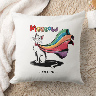 Super Cat Meewow – Rainbow Cape Pride Cat Kussen