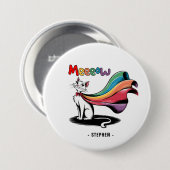 Super Cat Meewow – Rainbow Cape Pride Cat Ronde Button 7,6 Cm (Voorkant /achterkant)