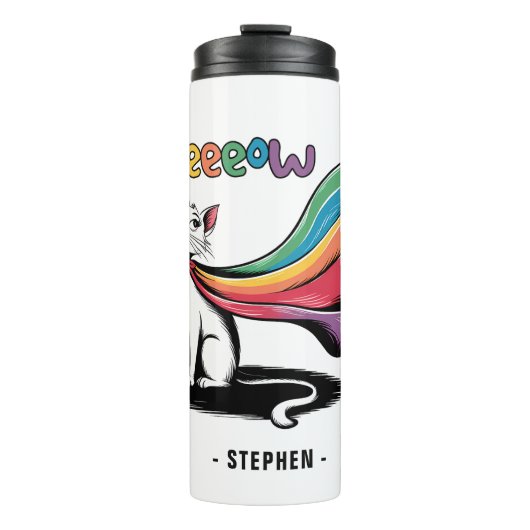 Super Cat Meewow – Rainbow Cape Pride Cat Thermosbeker (Voorkant)