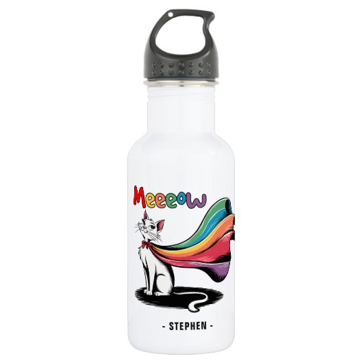 Super Cat Meewow – Rainbow Cape Pride Cat Waterfles (Voorkant)