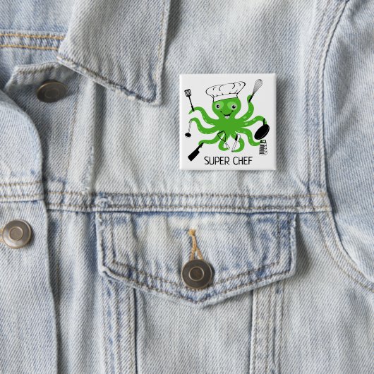 Super Chef Green Octopus Personaliseren Vierkante Button 5,1 Cm (In situ)