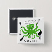 Super Chef Green Octopus Personaliseren Vierkante Button 5,1 Cm (Voorkant /achterkant)