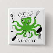Super Chef Green Octopus Personaliseren Vierkante Button 5,1 Cm (Voorkant)