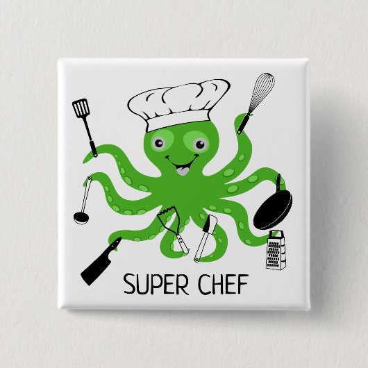 Super Chef Green Octopus Personaliseren Vierkante Button 5,1 Cm (Voorkant)