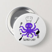 Super Chef Paars octopus met keukengadgets Ronde Button 7,6 Cm (Voorkant /achterkant)