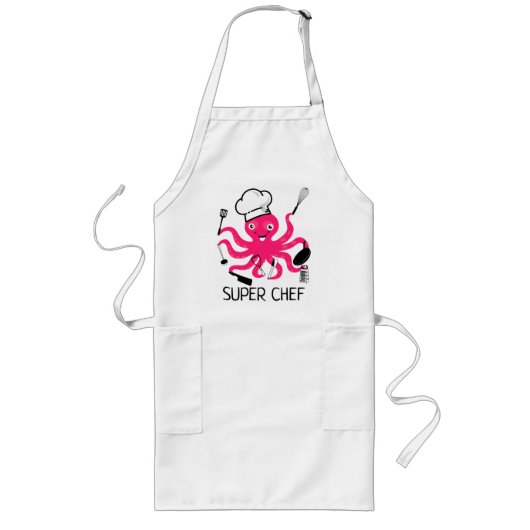 Super Chef Pink Octopus Personaliseer het Long Apr Lang Schort (Voorkant)