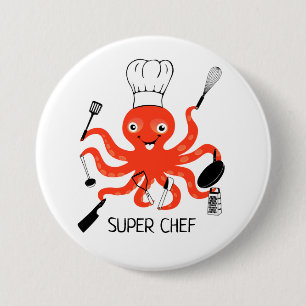 Super Chef Sinaasappel Octopus met keukengadgets Ronde Button 7,6 Cm