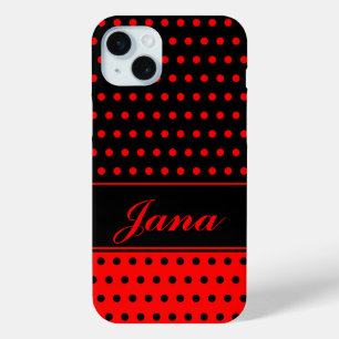 Super Chic Red en Black Polka Dots, aangepaste naa iPhone 15 Mini Hoesje