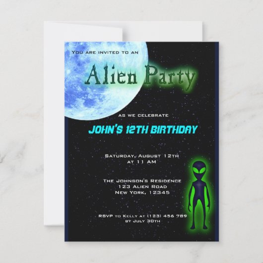 Super Cool Alien Birthday Party Invite Kaart (Voorkant)