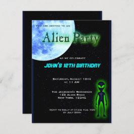 Super Cool Alien Birthday Party Invite Kaart