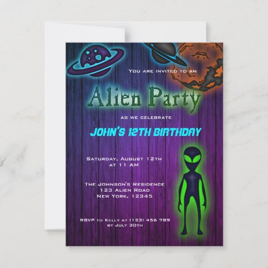 Super Cool Alien Birthday Party Invite Kaart (Voorkant)