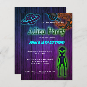 Super Cool Alien Birthday Party Invite Kaart