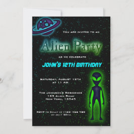 Super Cool Alien Birthday Party Invite Kaart