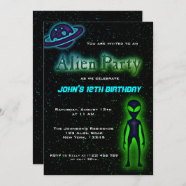 Super Cool Alien Birthday Party Invite Kaart