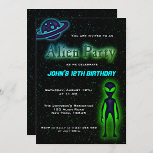 Super Cool Alien Birthday Party Invite Kaart