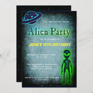 Super Cool Alien Birthday Party Invite Kaart