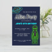 Super Cool Alien Birthday Party Invite Kaart (Staand voorkant)