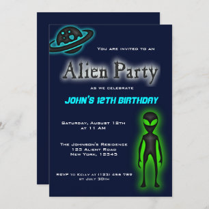 Super Cool Alien Birthday Party Invite Kaart