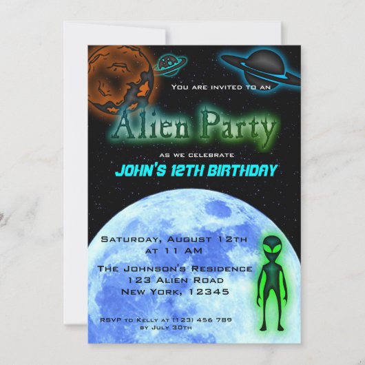 Super Cool Alien Birthday Party Invite Kaart (Voorkant)