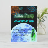 Super Cool Alien Birthday Party Invite Kaart (Staand voorkant)