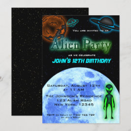 Super Cool Alien Birthday Party Invite Kaart