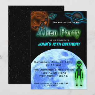 Super Cool Alien Birthday Party Invite Kaart
