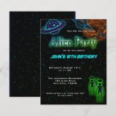 Super Cool Alien Birthday Party Invite Kaart (Voorkant / Achterkant)