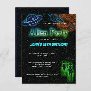 Super Cool Alien Birthday Party Invite Kaart