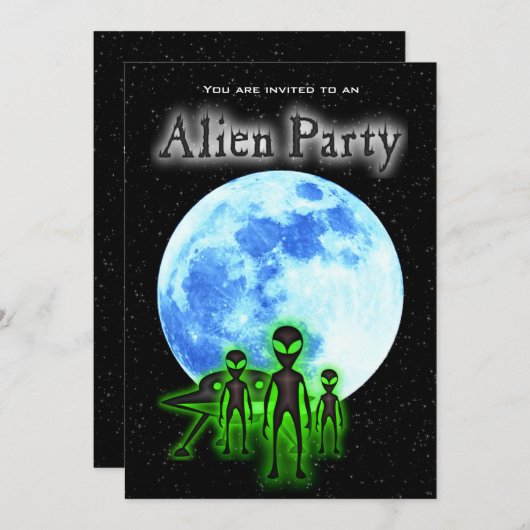 Super Cool Alien & UFO Party nodigt uit Kaart (Voorkant / Achterkant)